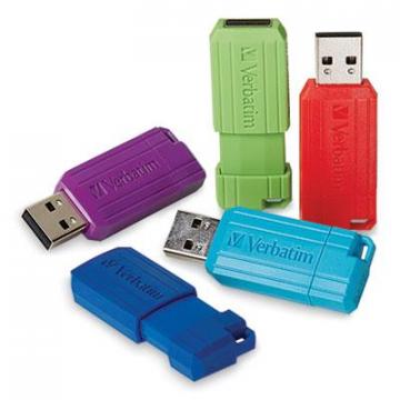 Verbatim PinStripe USB 2.0 Flash Drive, 8 GB, 5 Assorted Colors