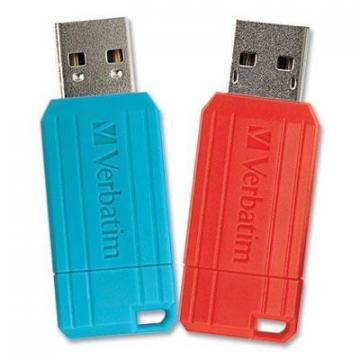 Verbatim PinStripe USB 2.0 Flash Drive, 64 GB, 2 Assorted Colors