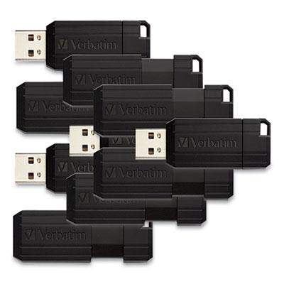 Verbatim PinStripe USB 2.0 Flash Drive, 32 GB, Black, 10/Pack
