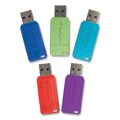 Verbatim PinStripe USB 2.0 Flash Drive, 16 GB, 5 Assorted Colors