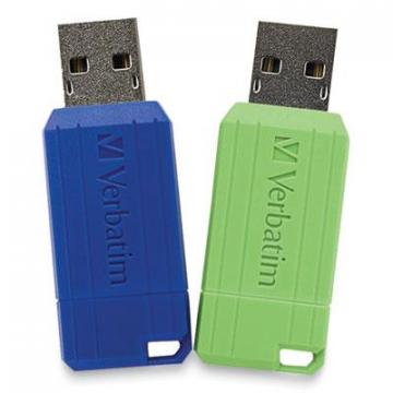 Verbatim PinStripe USB 2.0 Flash Drive, 16 GB, 2 Assorted Colors