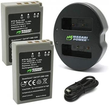 Wasabi Power Battery (2-Pack) Dual Charger for Olympus BLS-5, BLS-50, PS-BLS5 & OM-D E-M5 III
