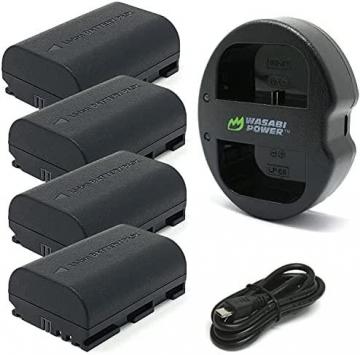 Wasabi Power LP-E6, LP-E6N Battery (4-Pack) & Dual USB Charger for Canon EOS 5D Mark II/III/IV, 5DS