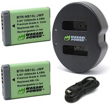 Wasabi Power Battery (2-Pack) Dual Charger for Canon NB-13L, PowerShot G1 X Mark III, G5 X