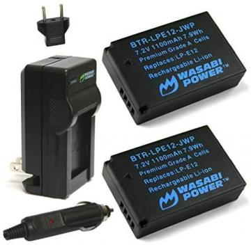 Wasabi Power Battery (2-Pack) and Charger for Canon LP-E12 and EOS M, EOS M10, EOS M50