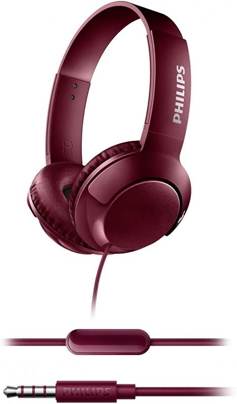 Philips SHL3075 BASS+ On-Ear Headphones with Mic – Red