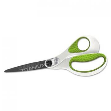 Westcott CarboTitanium Bonded Scissors, 8" Long, 3.25" Cut Length, White/Green Straight Handle