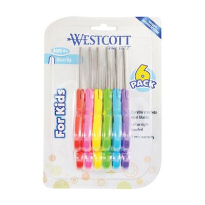Westcott For Kids Scissors, Blunt Tip, 5" Long, 1.75" Cut Length, Assorted Bent Handles, 6/Pack