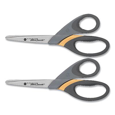 Westcott Titanium UltraSmooth Scissors, Blunt Tip, 8" Long, 3.5" Cut Length, Gray/Yellow Handle