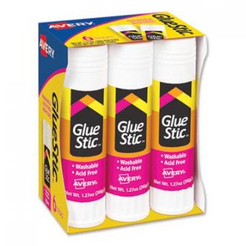 Avery Permanent Glue Stic Value Pack, 1.27 oz, Applies White, Dries Clear, 6/Pack