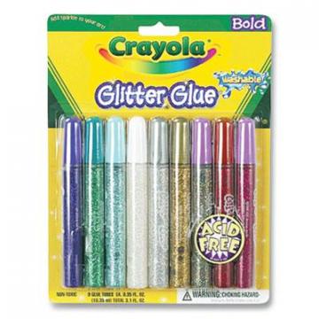 Crayola Washable Glitter Glue, 0.35 oz, Assorted Colors, 9/Pack