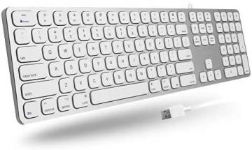 Macally Wired Mac Keyboard with Number Keypad and 2 USB Ports Hub