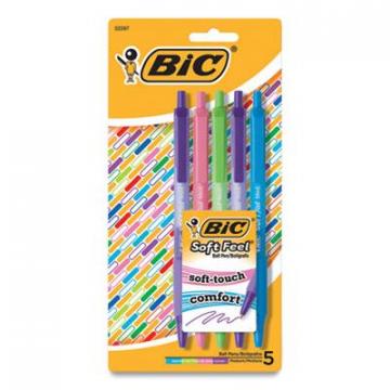 BIC Soft Feel Retractable Ballpoint Pen, Medium 1 mm, Assorted Ink/Barrel, 5/Pack