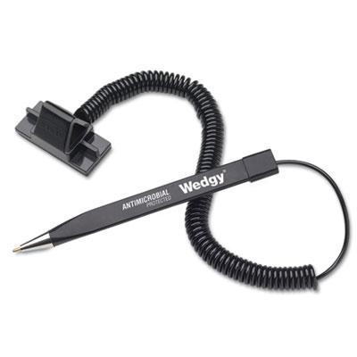 MMF Wedgy Antimicrobial Ballpoint Counter Pen w/Scabbard, 1mm, Blue Ink, Black Barrel