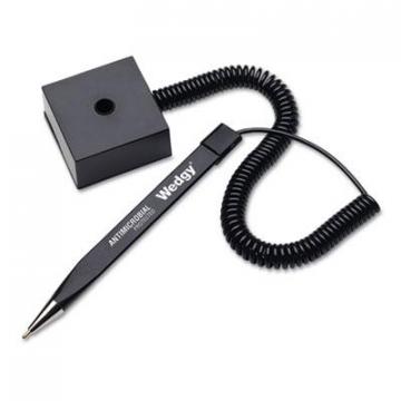 MMF Wedgy Antimicrobial Ballpoint Counter Pen w/Square Base, 1mm, Blue Ink, Black Barrel