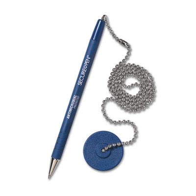 MMF Secure-A-Pen Antimicrobial Ballpoint Counter Pen Kit with Round Base and 24" Ball Chain