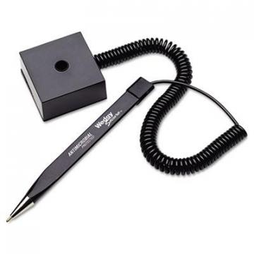 MMF Wedgy Secure Antimicrobial Ballpoint Counter Pen w/Square Base, .5mm, Black Ink/Barrel