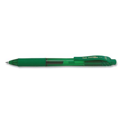 Pentel EnerGel-X Retractable Gel Pen, 0.7 mm Metal Tip, Green Ink/Barrel, Dozen