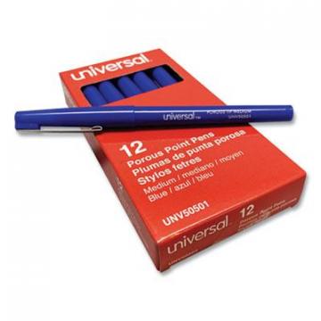 Universal Stick Porous Point Pen, Medium 0.7mm, Blue Ink/Barrel, Dozen