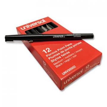 Universal Stick Porous Point Pen, Medium 0.7mm, Black Ink/Barrel, Dozen