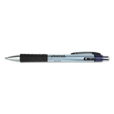 Universal Comfort Grip Retractable Gel Pen, Medium 0.7mm, Black Ink, Silver Barrel, Dozen
