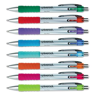 Universal Comfort Grip Retractable Gel Pen, 0.7mm, Assorted Ink, Silver Barrel, 8/Set