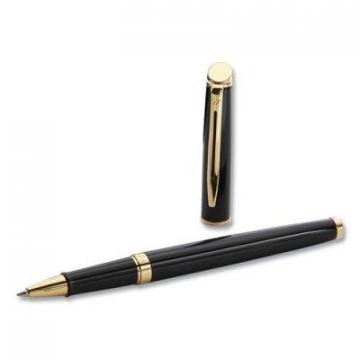 Waterman Hemisphere Roller Ball Pen, Stick, Fine 0.7 mm, Black Ink, Black/Gold Barrel