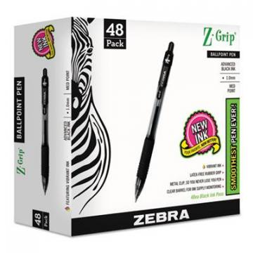 Zebra Z-Grip Retractable Ballpoint Pen, Medium 1mm, Black Ink/Barrel, 48/Pack
