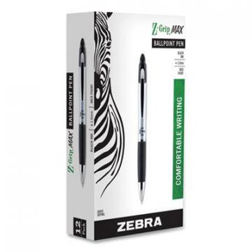 Zebra Z-Grip MAX Retractable Ballpoint Pen, 1mm, Black Ink, Silver Barrel, Dozen