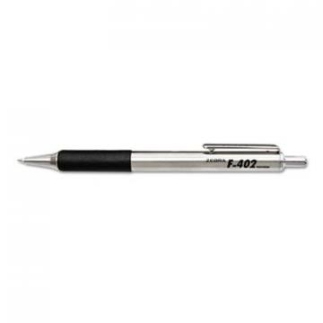 Zebra F-402 Retractable Ballpoint Pen, 0.7mm, Black Ink, Steel/Black Barrel, 2/Pack