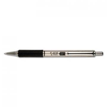Zebra F-402 Retractable Ballpoint Pen, 0.7mm, Black Ink, Stainless Steel/Black Barrel