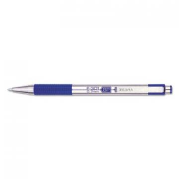 Zebra F-301 Retractable Ballpoint Pen, 0.7 mm, Blue Ink, Stainless Steel/Blue Barrel