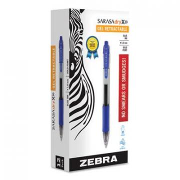 Zebra Sarasa Dry Gel X20 Retractable Gel Pen, Bold 1mm, Blue Ink, Translucent Blue Barrel, Dozen