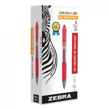 Zebra Sarasa Dry Gel X20 Retractable Gel Pen, Fine 0.5mm, Red Ink, Translucent Red Barrel, Dozen