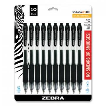 Zebra Sarasa Dry Gel X20 Retractable Gel Pen Value Pack, Medium 0.7 mm, Black Ink, 10pk