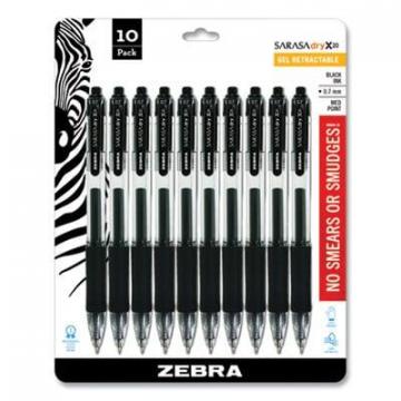 Zebra Sarasa Dry Gel X20 Gel Pen, Retractable, Medium 0.7 mm, Black Ink, Clear Barrel, 10pk