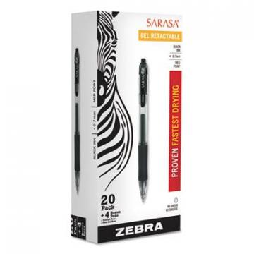 Zebra Sarasa Dry Gel X20 Retractable Gel Pen Value Pack, Medium 0.7mm, Black Ink, 24/Box