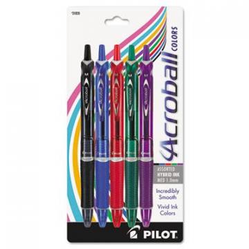 Pilot Acroball Colors Retractable Ballpoint Pen, 1mm, Assorted Ink/Barrel, 5/Pack