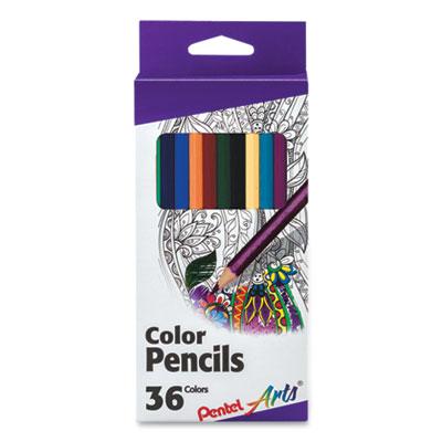 Pentel Arts Color Pencils, 1.98 mm, H (#3), Assorted Lead/Barrel Colors, 36/Pack