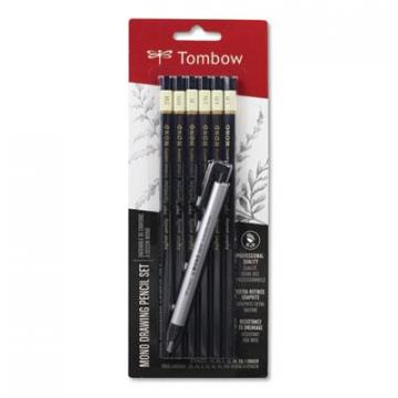 Tombow Drawing Pencil Set with Eraser, 2 mm, Assorted Lead Hardness Ratings, Black Lead