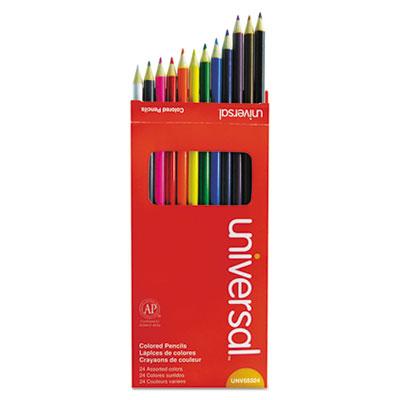 Universal Woodcase Colored Pencils, 3 mm, Assorted Lead/Barrel Colors, 24/Pack