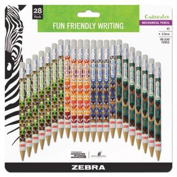 Zebra Cadoozles Mechanical Pencil, 0.9 mm, HB (#2), Black Lead, Assorted Barrel Colors, 28/Pack