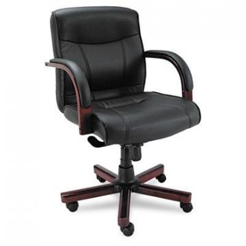 Alera Madaris Series Mid-Back Knee Tilt Leather Chair with Wood Trim, 275 lbs, Black Seat/Back