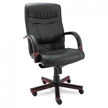 Alera Madaris Series High-Back Knee Tilt Leather Chair with Wood Trim, 275 lbs, Black Seat/Back