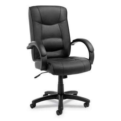 Alera Strada Series High-Back Swivel/Tilt Top-Grain Leather Chair, 275 lbs, Black Seat/Black Back