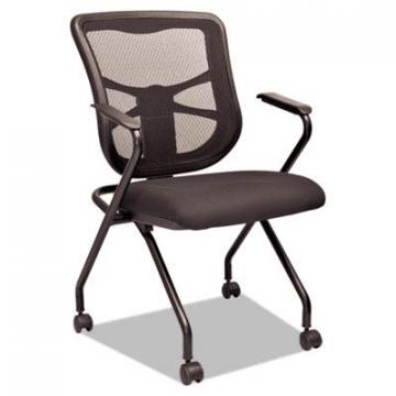 Alera Elusion Mesh Nesting Chairs, Padded Arms, Black Seat/Black Back, 2/Carton