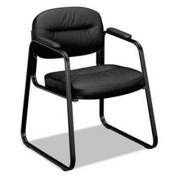 HON Basyx HVL653 Leather Guest Chair, 22.25" x 23" x 32", Black Seat/Black Back