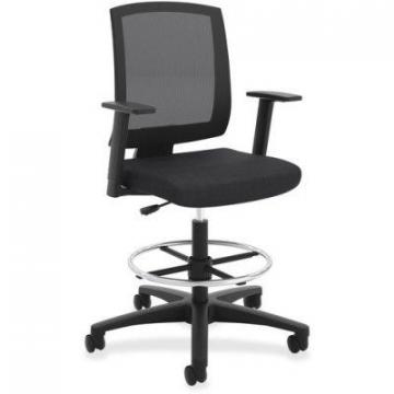 HON Basyx VL515 Mid-Back Mesh Task Stool with Fixed Arms, 250 lbs., Black Seat/Black Back