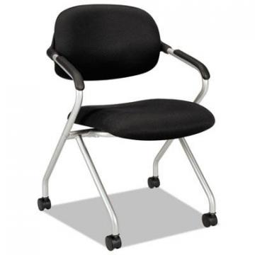 HON Basyx HVL303 Nesting Arm Chair, Black Seat/Black Back, Platinum Base