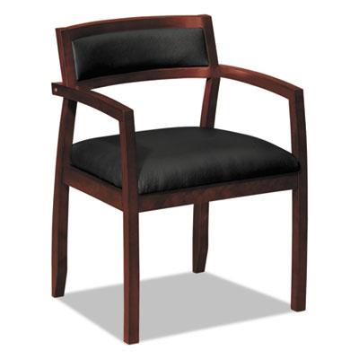HON Basyx TopFlight Leather Guest Chair, 22.5" x 22" x 31", Black Seat/Mahogany Back